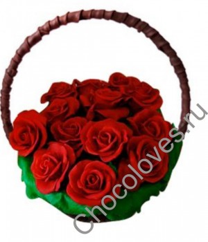 Шоколадная корзина с красными розами