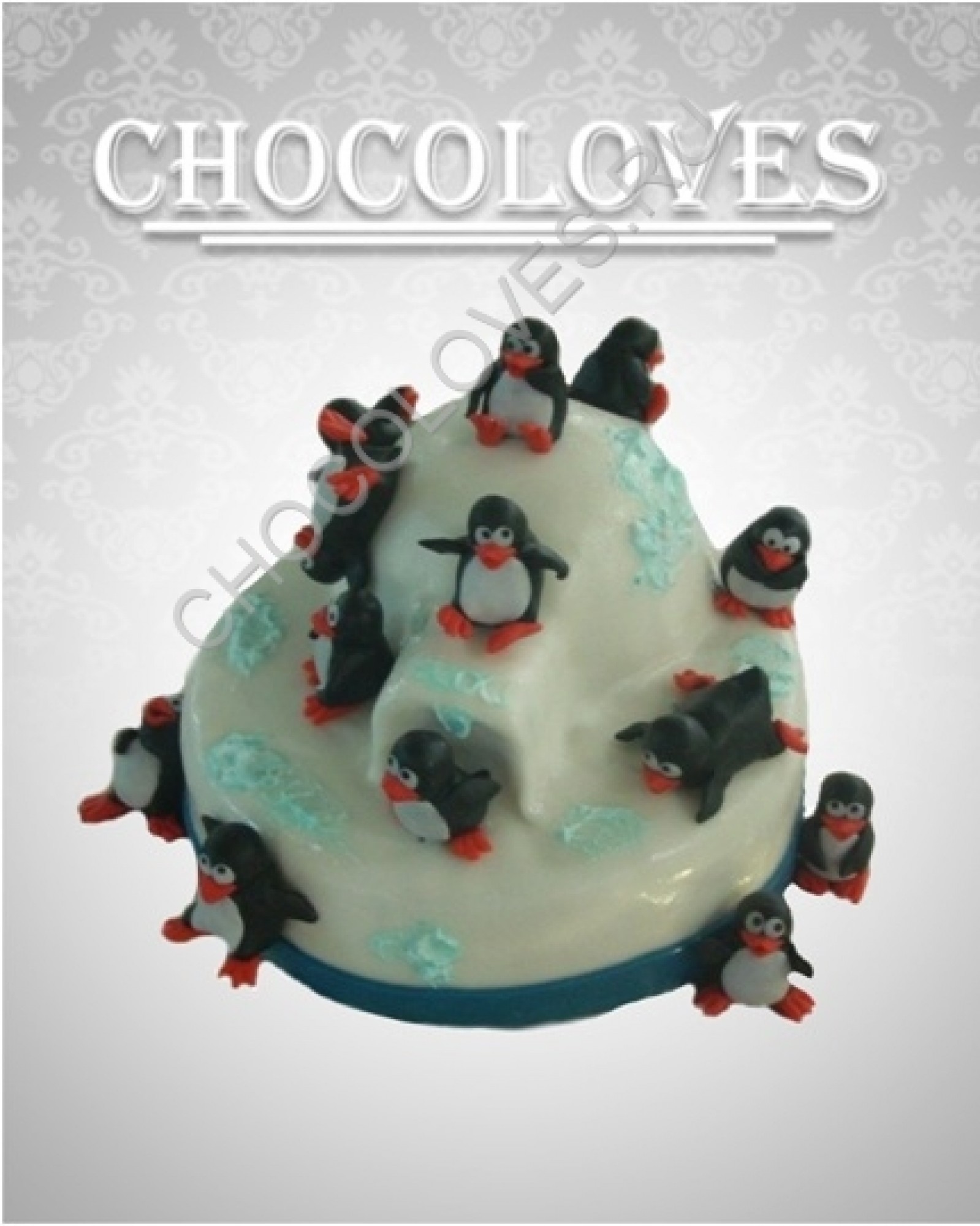 Детский торт с веселыми пингвинами